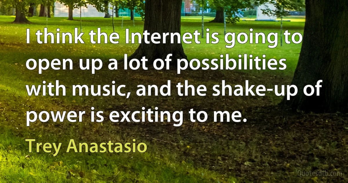 I think the Internet is going to open up a lot of possibilities with music, and the shake-up of power is exciting to me. (Trey Anastasio)