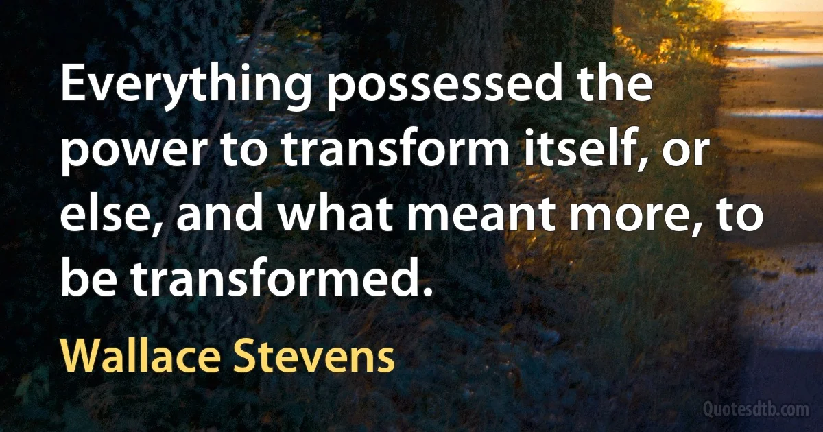 Everything possessed the power to transform itself, or else, and what meant more, to be transformed. (Wallace Stevens)