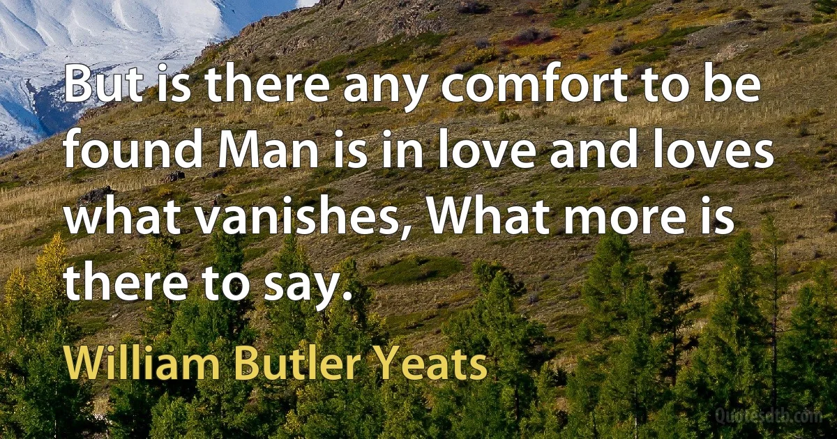 But is there any comfort to be found Man is in love and loves what vanishes, What more is there to say. (William Butler Yeats)