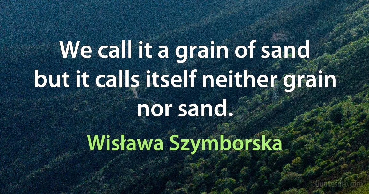 We call it a grain of sand
but it calls itself neither grain nor sand. (Wisława Szymborska)