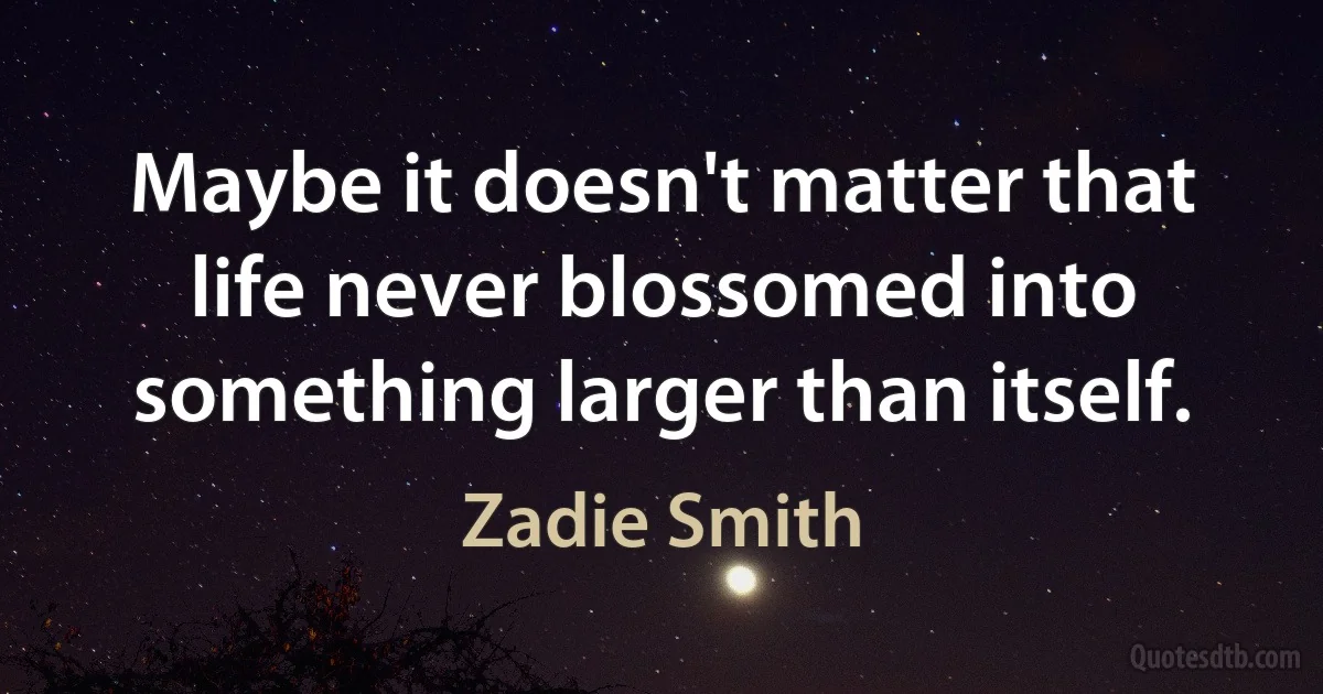 Maybe it doesn't matter that life never blossomed into something larger than itself. (Zadie Smith)