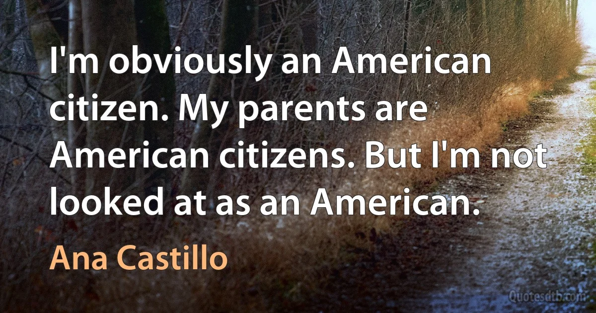 I'm obviously an American citizen. My parents are American citizens. But I'm not looked at as an American. (Ana Castillo)