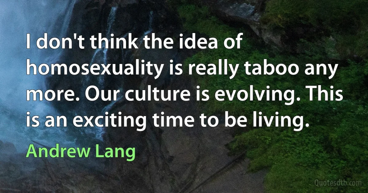 I don't think the idea of homosexuality is really taboo any more. Our culture is evolving. This is an exciting time to be living. (Andrew Lang)