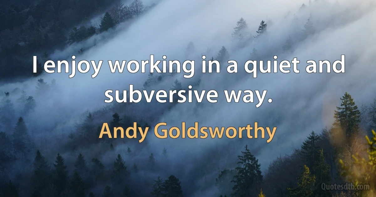 I enjoy working in a quiet and subversive way. (Andy Goldsworthy)