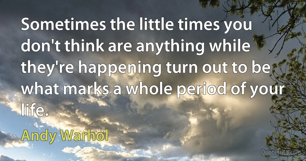 Sometimes the little times you don't think are anything while they're happening turn out to be what marks a whole period of your life. (Andy Warhol)