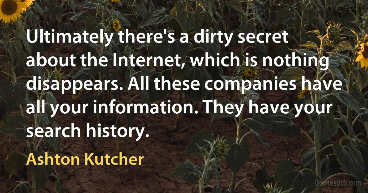 Ultimately there's a dirty secret about the Internet, which is nothing disappears. All these companies have all your information. They have your search history. (Ashton Kutcher)