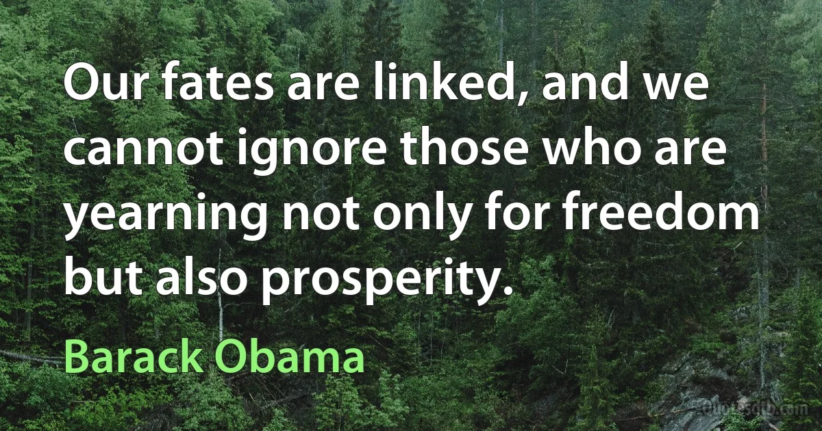 Our fates are linked, and we cannot ignore those who are yearning not only for freedom but also prosperity. (Barack Obama)