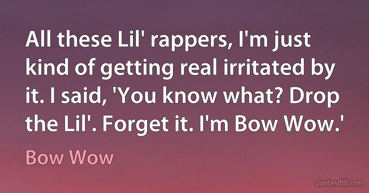 All these Lil' rappers, I'm just kind of getting real irritated by it. I said, 'You know what? Drop the Lil'. Forget it. I'm Bow Wow.' (Bow Wow)