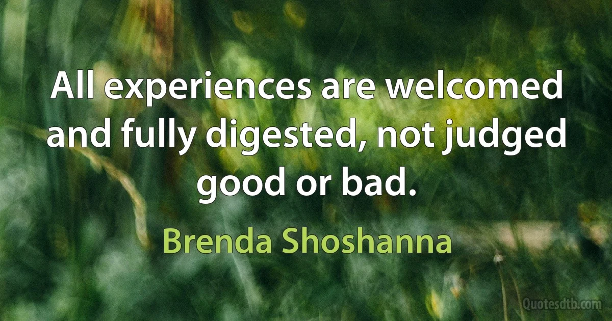 All experiences are welcomed and fully digested, not judged good or bad. (Brenda Shoshanna)