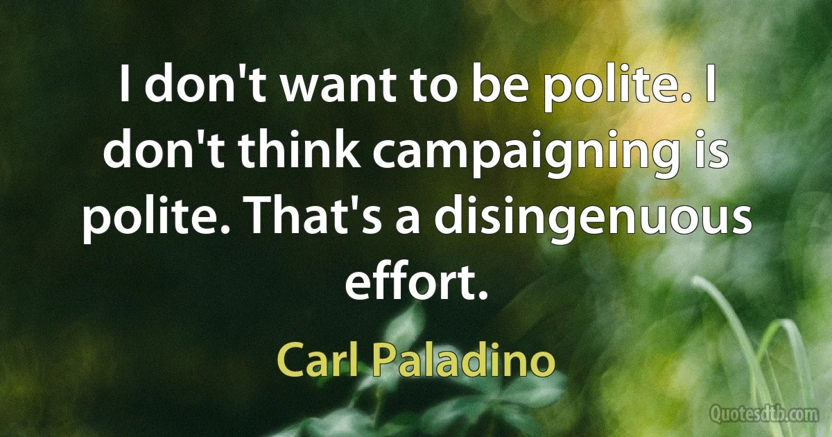 I don't want to be polite. I don't think campaigning is polite. That's a disingenuous effort. (Carl Paladino)