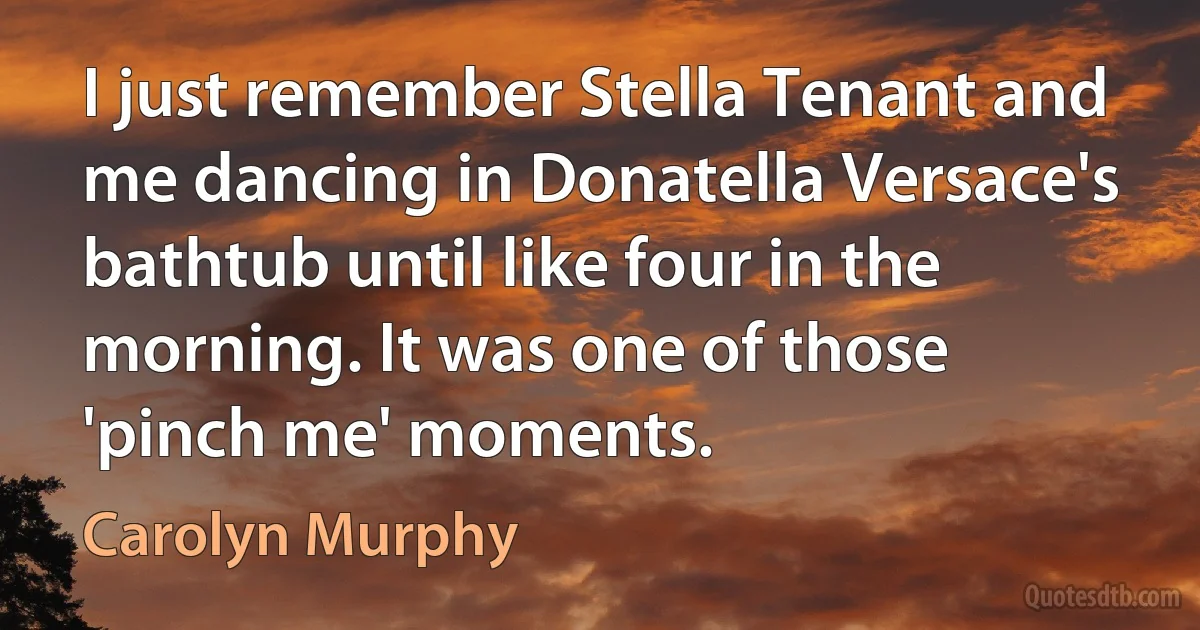 I just remember Stella Tenant and me dancing in Donatella Versace's bathtub until like four in the morning. It was one of those 'pinch me' moments. (Carolyn Murphy)