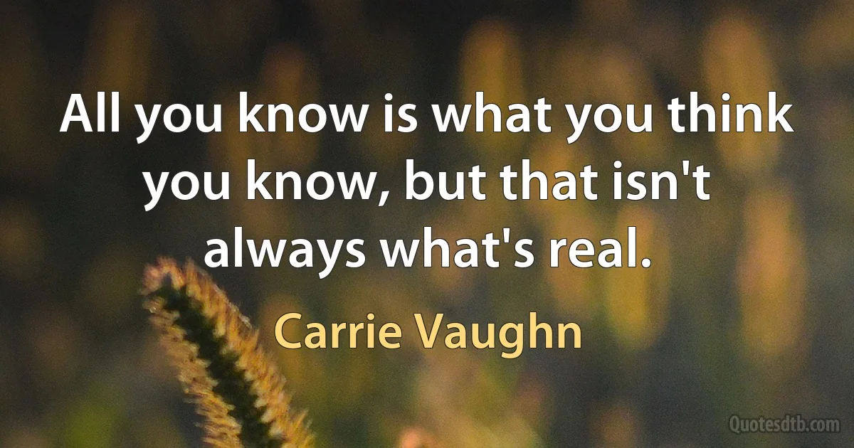 All you know is what you think you know, but that isn't always what's real. (Carrie Vaughn)