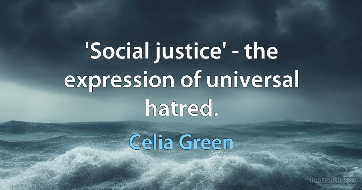 'Social justice' - the expression of universal hatred. (Celia Green)