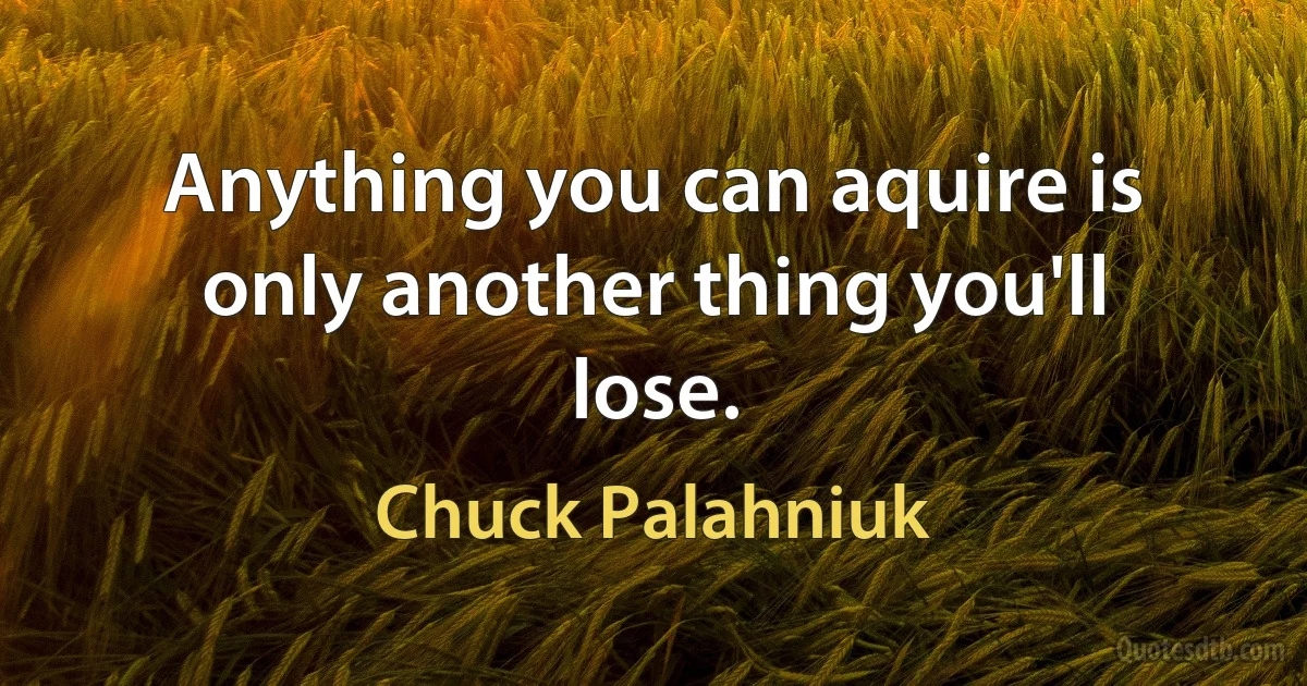 Anything you can aquire is only another thing you'll lose. (Chuck Palahniuk)