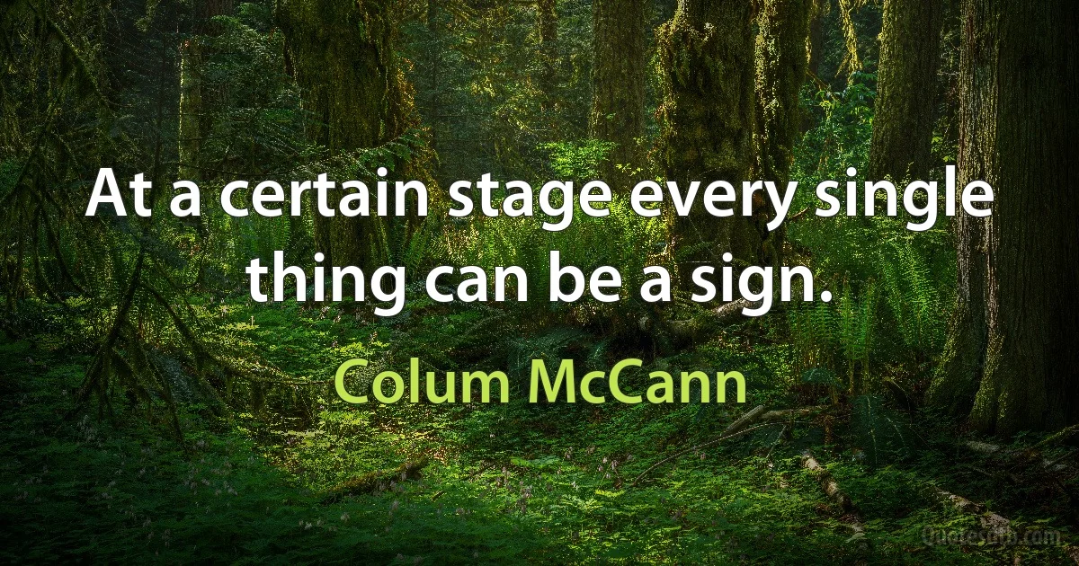 At a certain stage every single thing can be a sign. (Colum McCann)