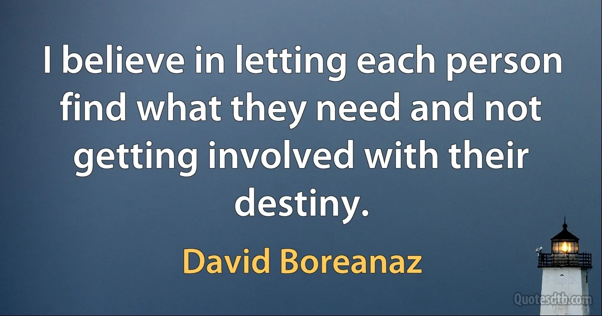 I believe in letting each person find what they need and not getting involved with their destiny. (David Boreanaz)