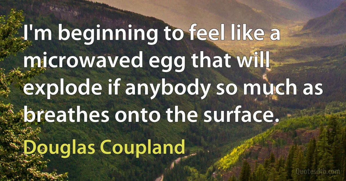 I'm beginning to feel like a microwaved egg that will explode if anybody so much as breathes onto the surface. (Douglas Coupland)