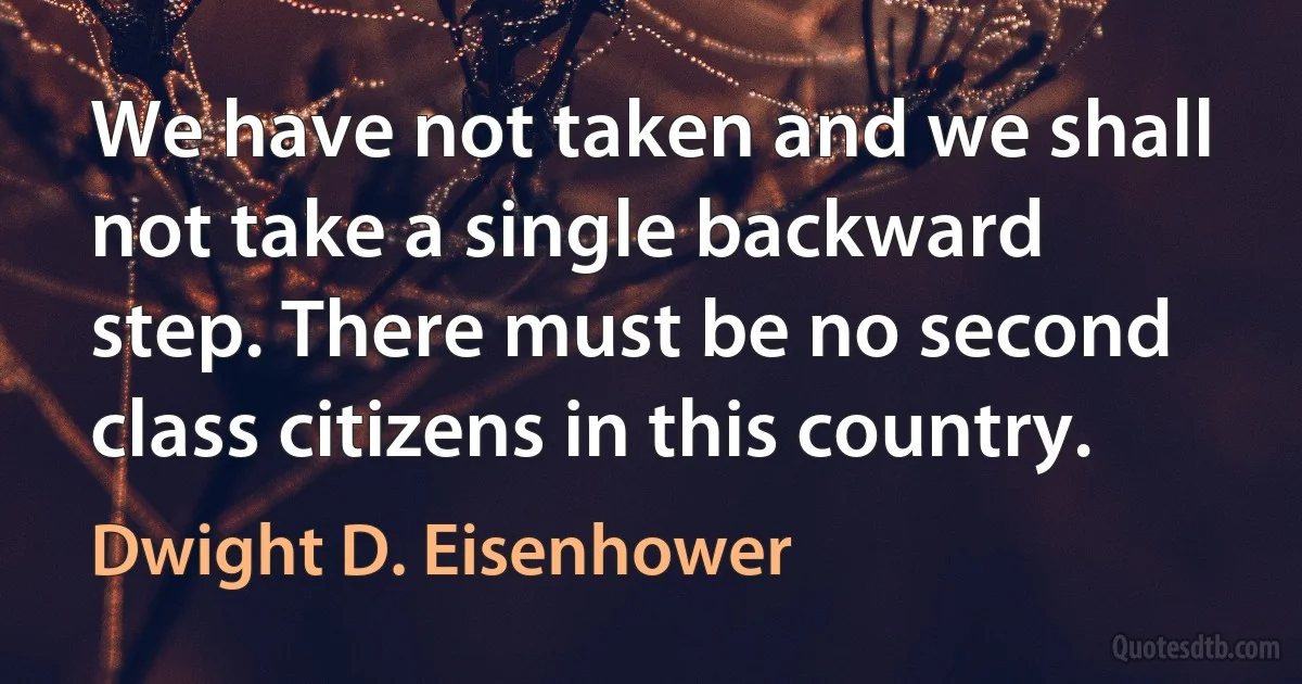 We have not taken and we shall not take a single backward step. There must be no second class citizens in this country. (Dwight D. Eisenhower)