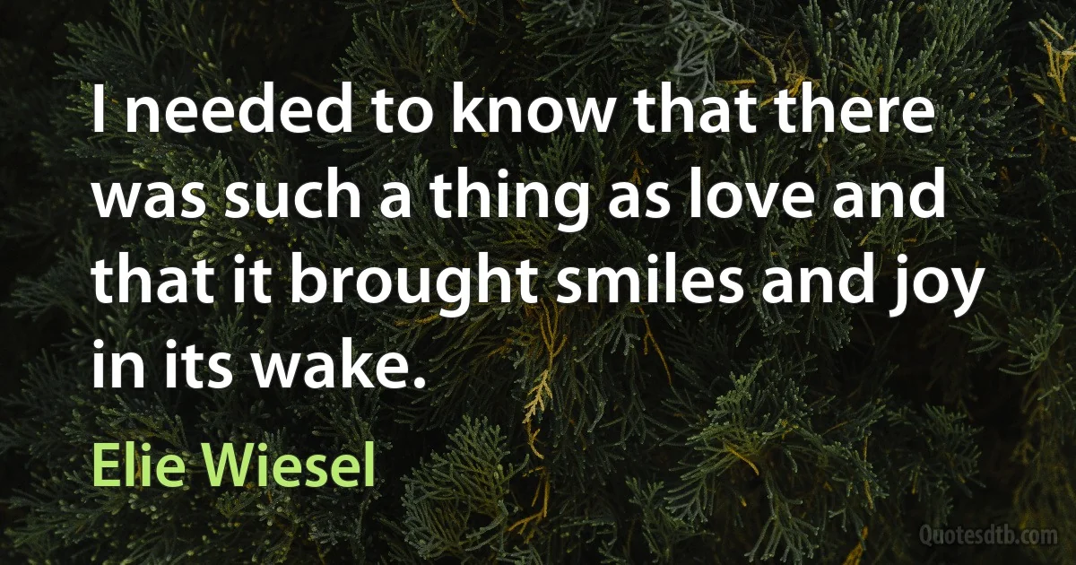 I needed to know that there was such a thing as love and that it brought smiles and joy in its wake. (Elie Wiesel)