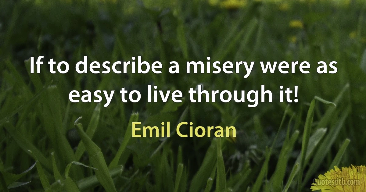 If to describe a misery were as easy to live through it! (Emil Cioran)