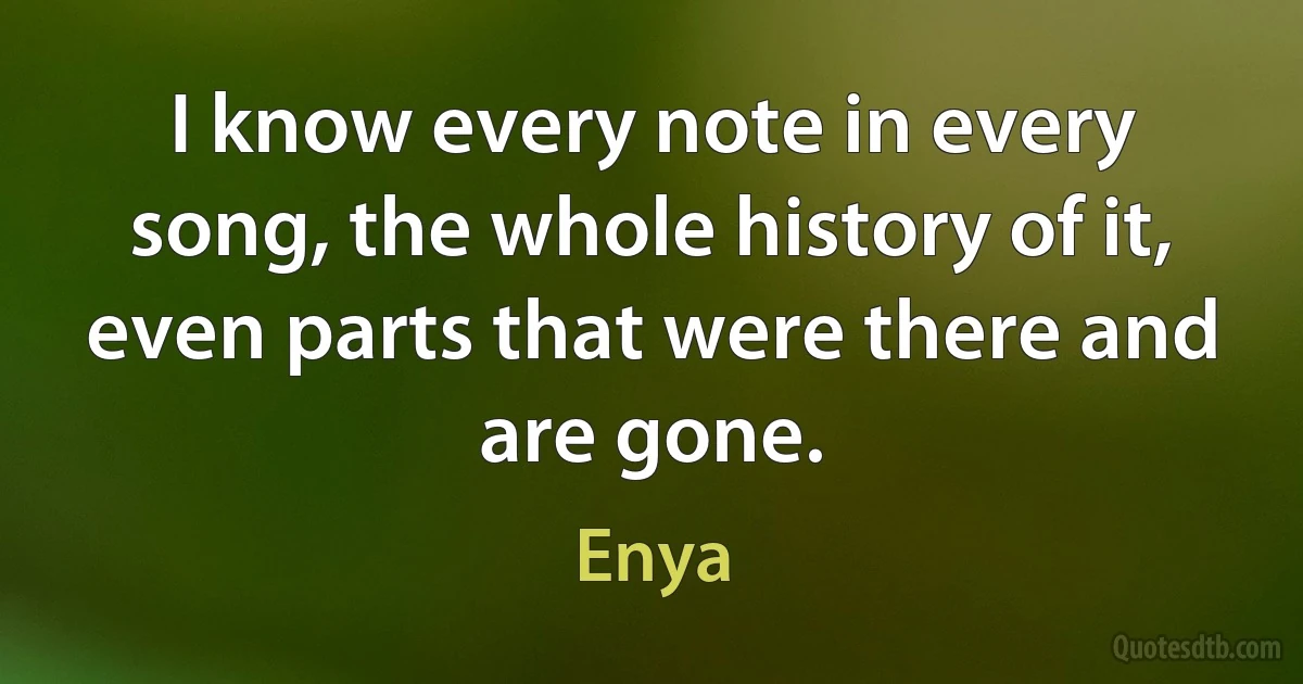 I know every note in every song, the whole history of it, even parts that were there and are gone. (Enya)