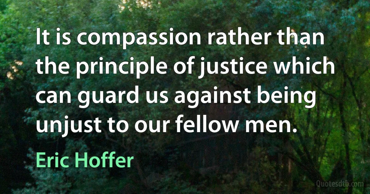 It is compassion rather than the principle of justice which can guard us against being unjust to our fellow men. (Eric Hoffer)