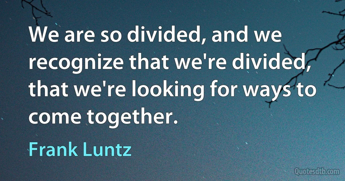 We are so divided, and we recognize that we're divided, that we're looking for ways to come together. (Frank Luntz)