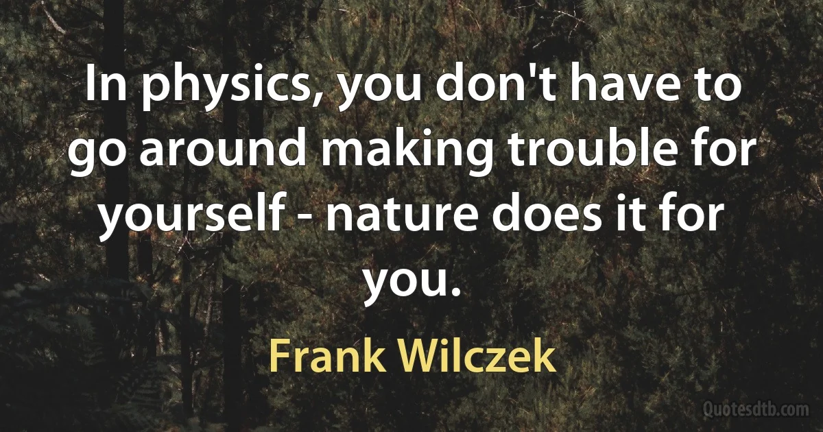 In physics, you don't have to go around making trouble for yourself - nature does it for you. (Frank Wilczek)