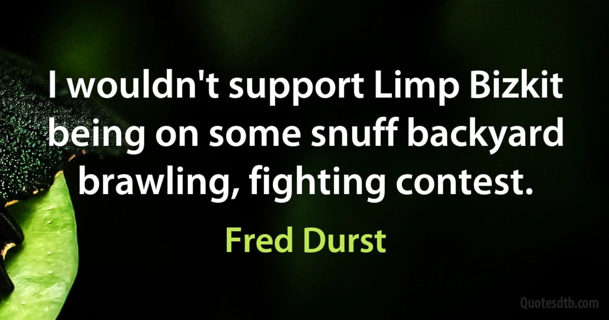 I wouldn't support Limp Bizkit being on some snuff backyard brawling, fighting contest. (Fred Durst)