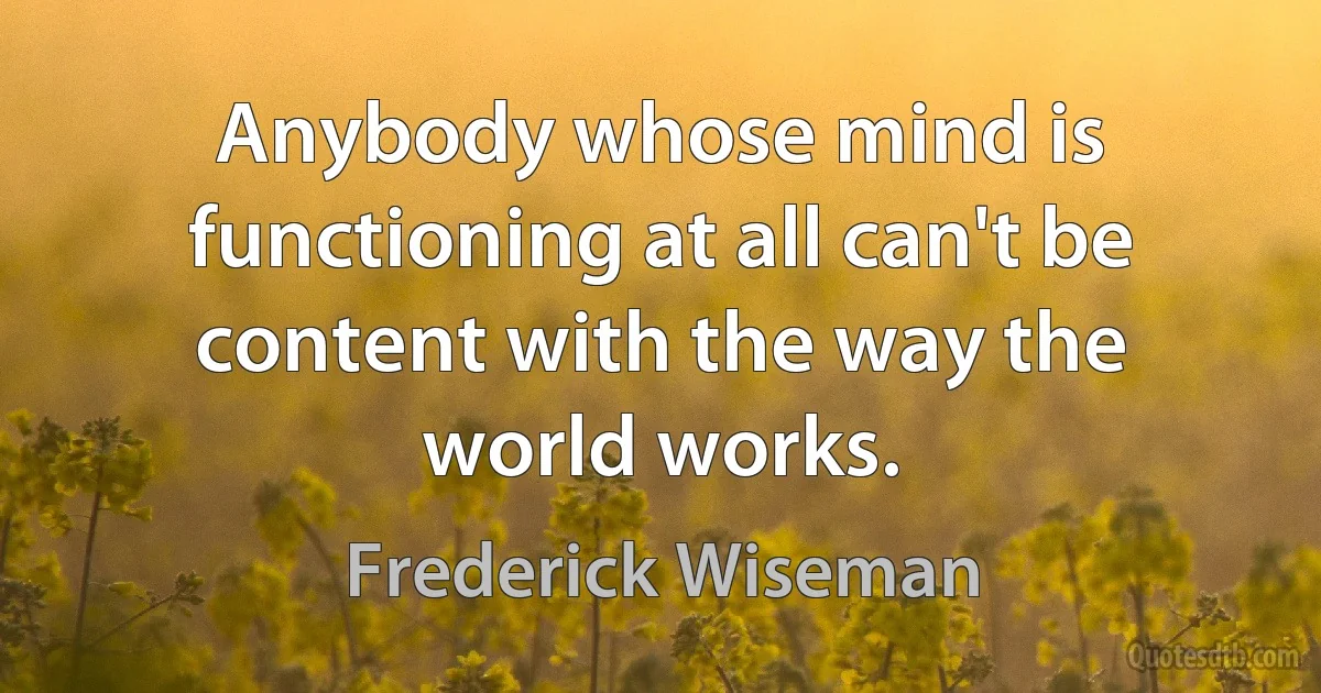 Anybody whose mind is functioning at all can't be content with the way the world works. (Frederick Wiseman)