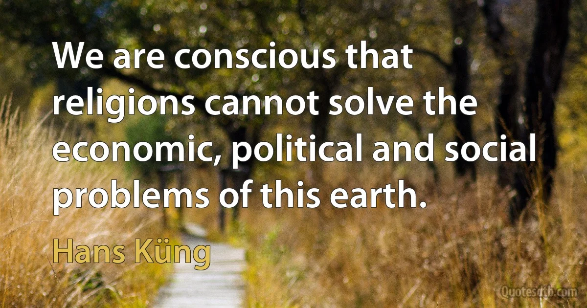 We are conscious that religions cannot solve the economic, political and social problems of this earth. (Hans Küng)