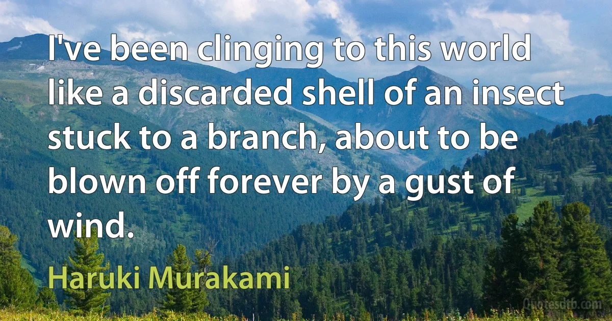 I've been clinging to this world like a discarded shell of an insect stuck to a branch, about to be blown off forever by a gust of wind. (Haruki Murakami)