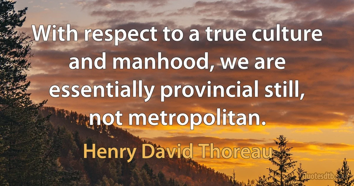 With respect to a true culture and manhood, we are essentially provincial still, not metropolitan. (Henry David Thoreau)