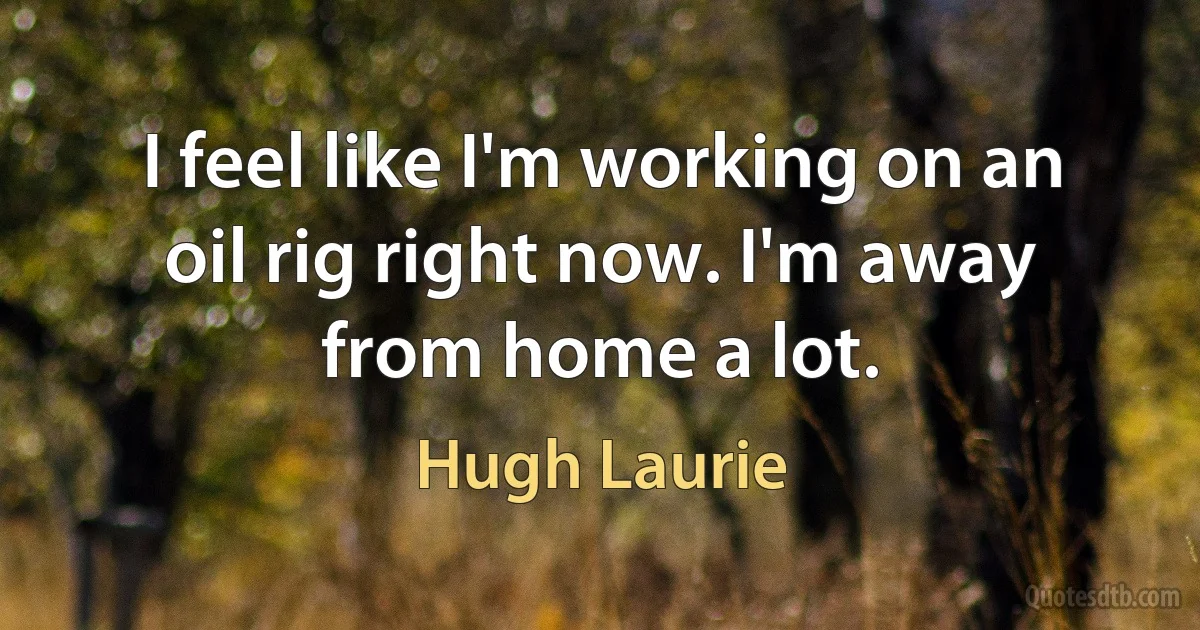 I feel like I'm working on an oil rig right now. I'm away from home a lot. (Hugh Laurie)