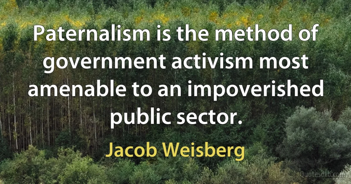 Paternalism is the method of government activism most amenable to an impoverished public sector. (Jacob Weisberg)