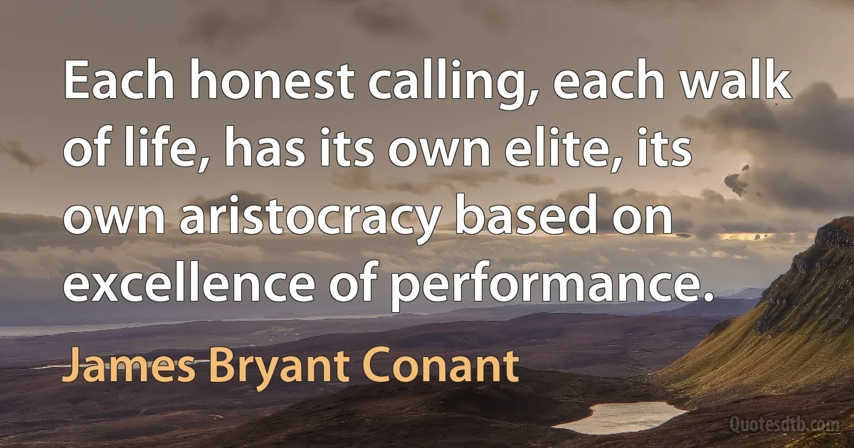 Each honest calling, each walk of life, has its own elite, its own aristocracy based on excellence of performance. (James Bryant Conant)