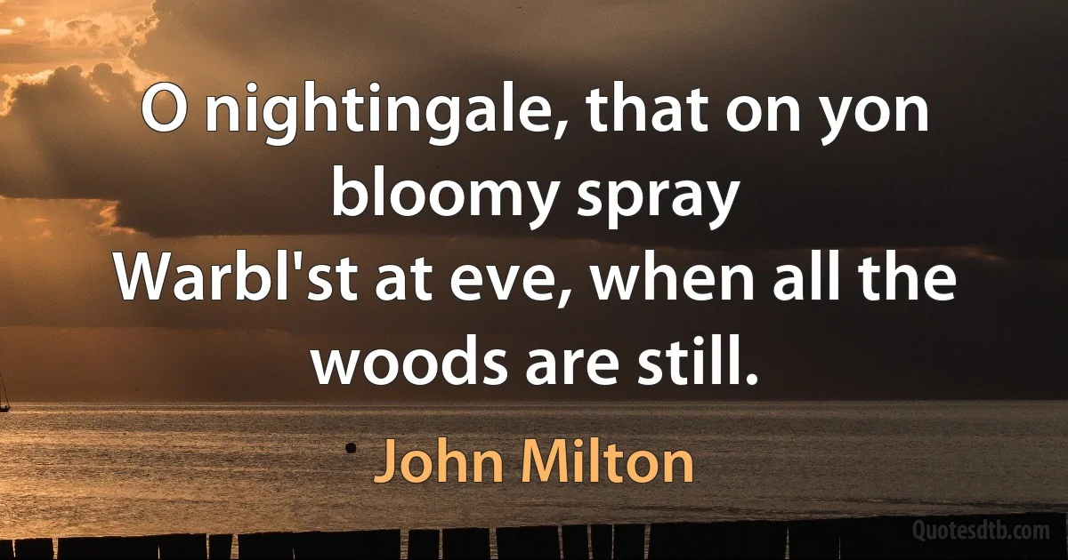 O nightingale, that on yon bloomy spray
Warbl'st at eve, when all the woods are still. (John Milton)