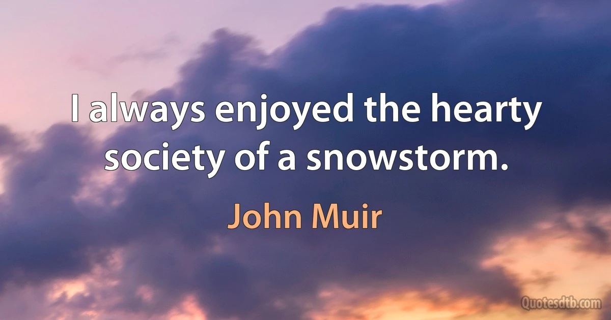 I always enjoyed the hearty society of a snowstorm. (John Muir)