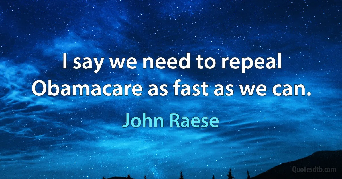 I say we need to repeal Obamacare as fast as we can. (John Raese)