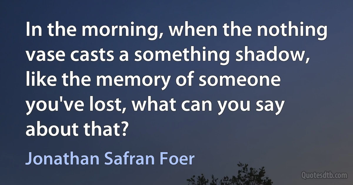 In the morning, when the nothing vase casts a something shadow, like the memory of someone you've lost, what can you say about that? (Jonathan Safran Foer)