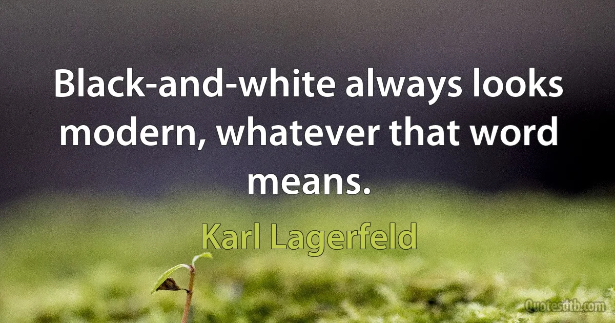 Black-and-white always looks modern, whatever that word means. (Karl Lagerfeld)