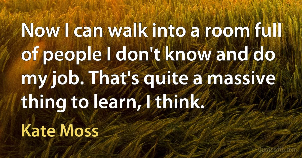 Now I can walk into a room full of people I don't know and do my job. That's quite a massive thing to learn, I think. (Kate Moss)