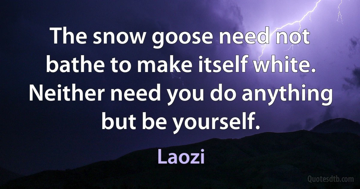 The snow goose need not bathe to make itself white. Neither need you do anything but be yourself. (Laozi)