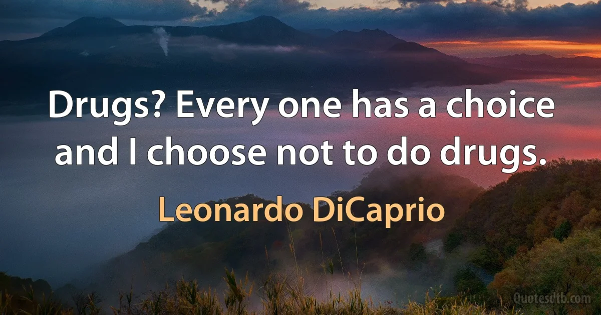 Drugs? Every one has a choice and I choose not to do drugs. (Leonardo DiCaprio)