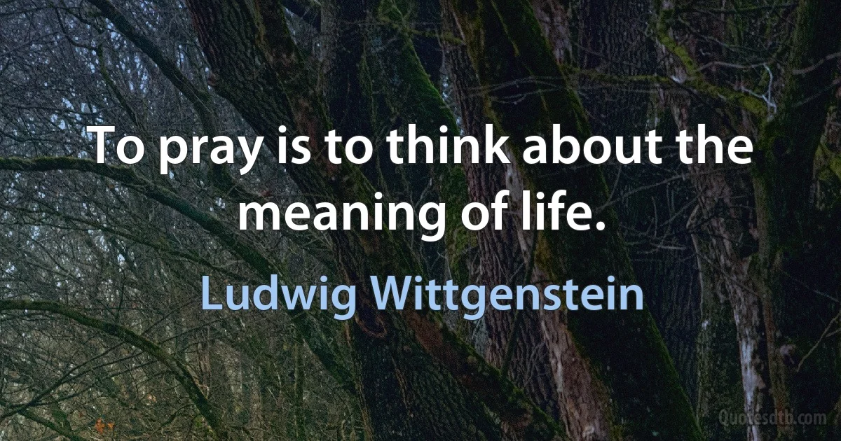 To pray is to think about the meaning of life. (Ludwig Wittgenstein)