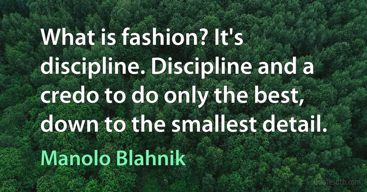 What is fashion? It's discipline. Discipline and a credo to do only the best, down to the smallest detail. (Manolo Blahnik)