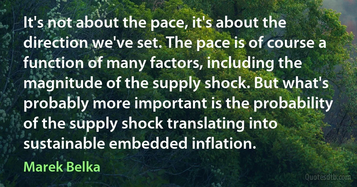 It's not about the pace, it's about the direction we've set. The pace is of course a function of many factors, including the magnitude of the supply shock. But what's probably more important is the probability of the supply shock translating into sustainable embedded inflation. (Marek Belka)