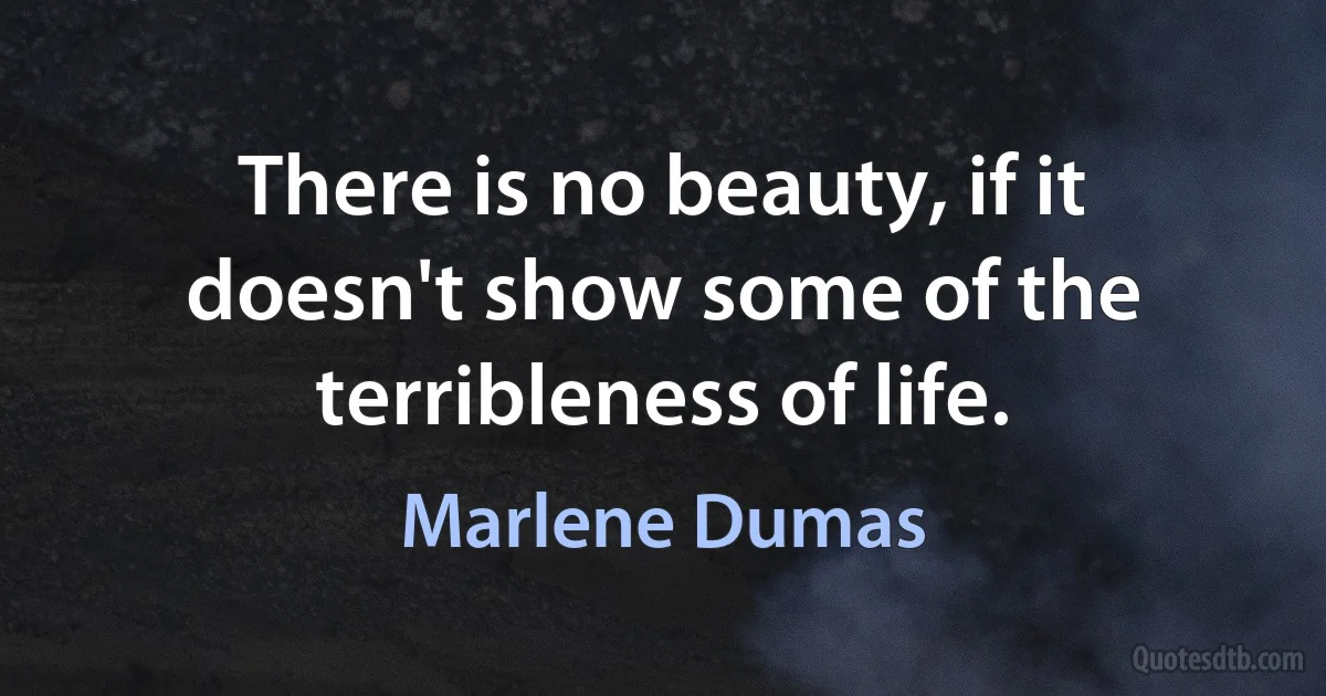 There is no beauty, if it doesn't show some of the terribleness of life. (Marlene Dumas)