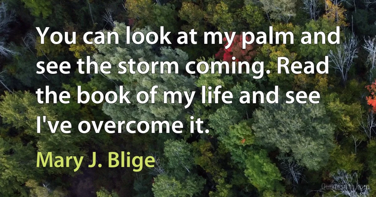 You can look at my palm and see the storm coming. Read the book of my life and see I've overcome it. (Mary J. Blige)