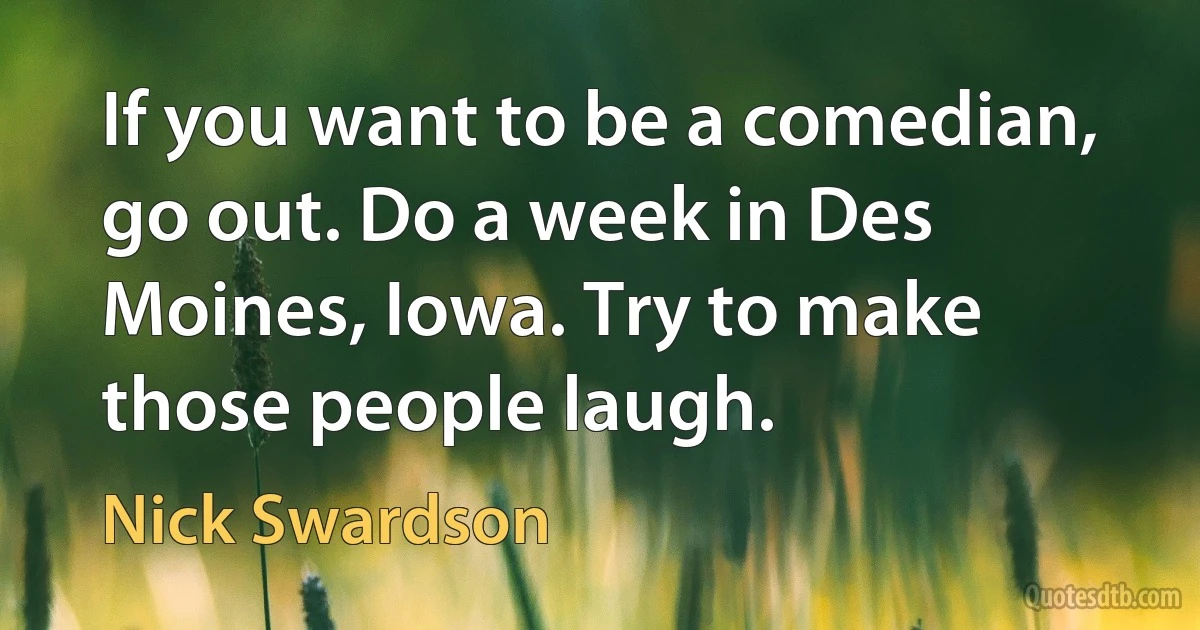 If you want to be a comedian, go out. Do a week in Des Moines, Iowa. Try to make those people laugh. (Nick Swardson)